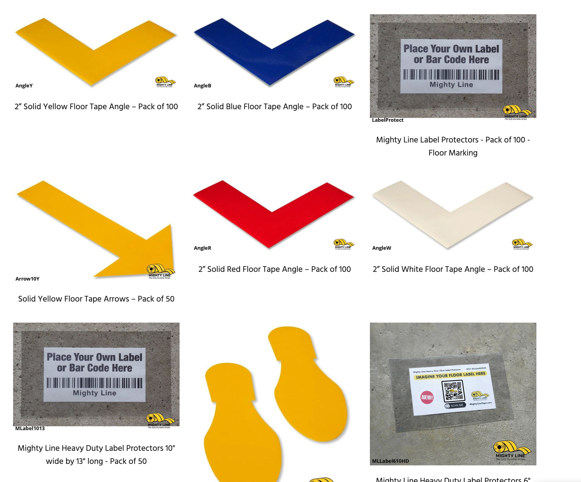 Mighty Line 5s Shapes - Angles / Corners / Ts / Dots/ Arrows/ Footprints / Label Protectors 1808